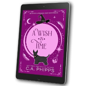 E-reader displaying the cover of 'A Wish in Time' by C.A. Phipps on a white background